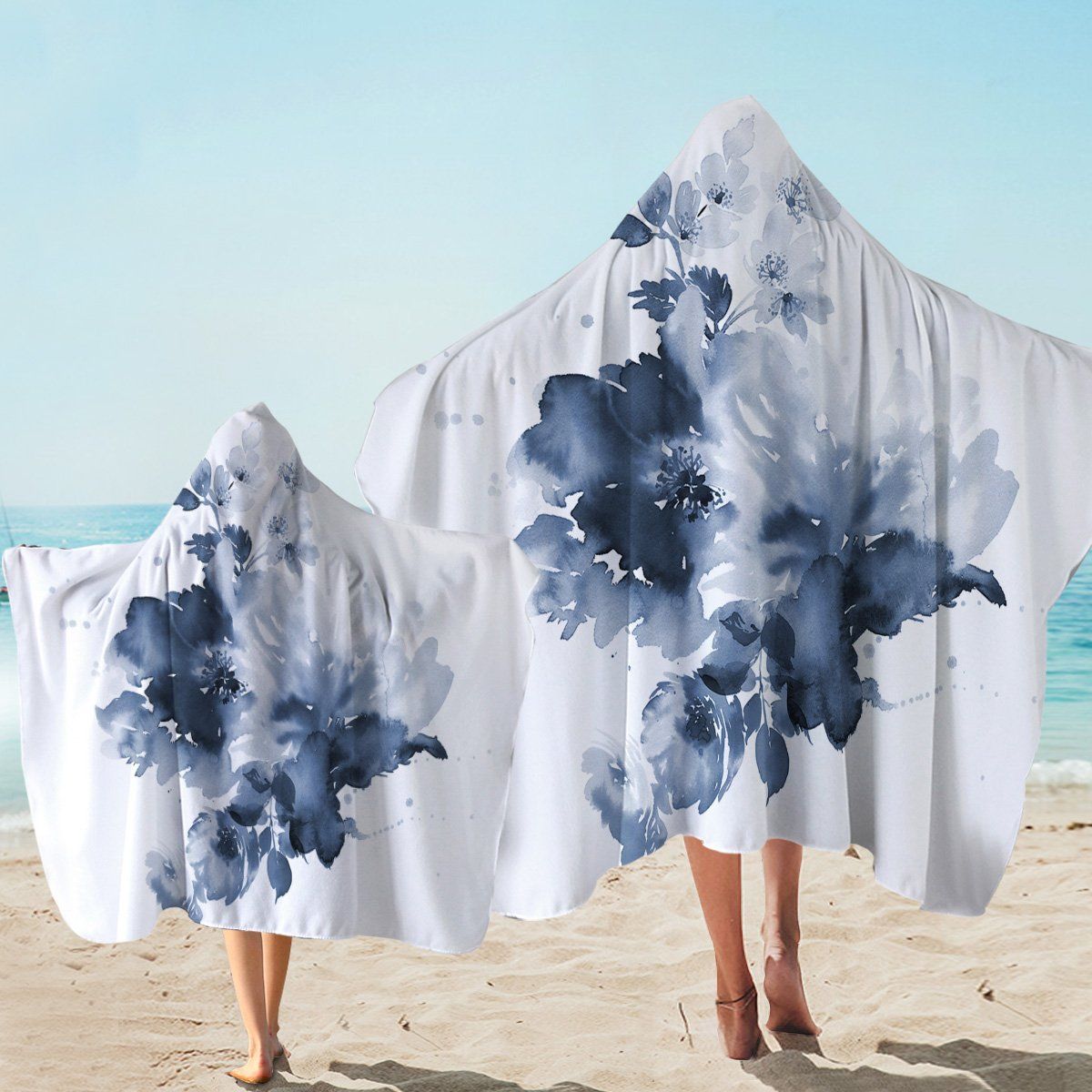 Fading Flower White Printed Hooded Towel
