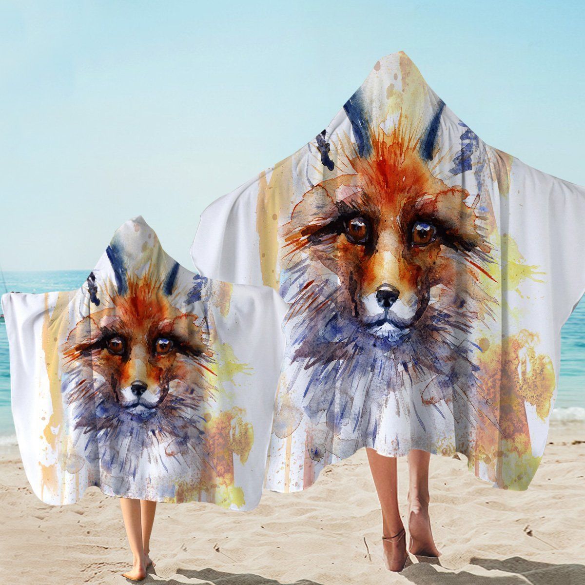 Fading Fox Pattern Printed Hooded Towel