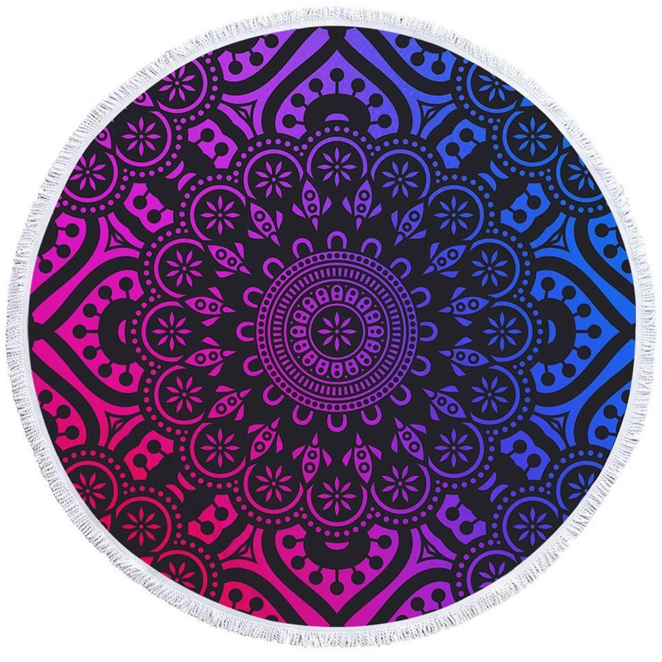 Fading Mandala Black Printed Round Beach Towel
