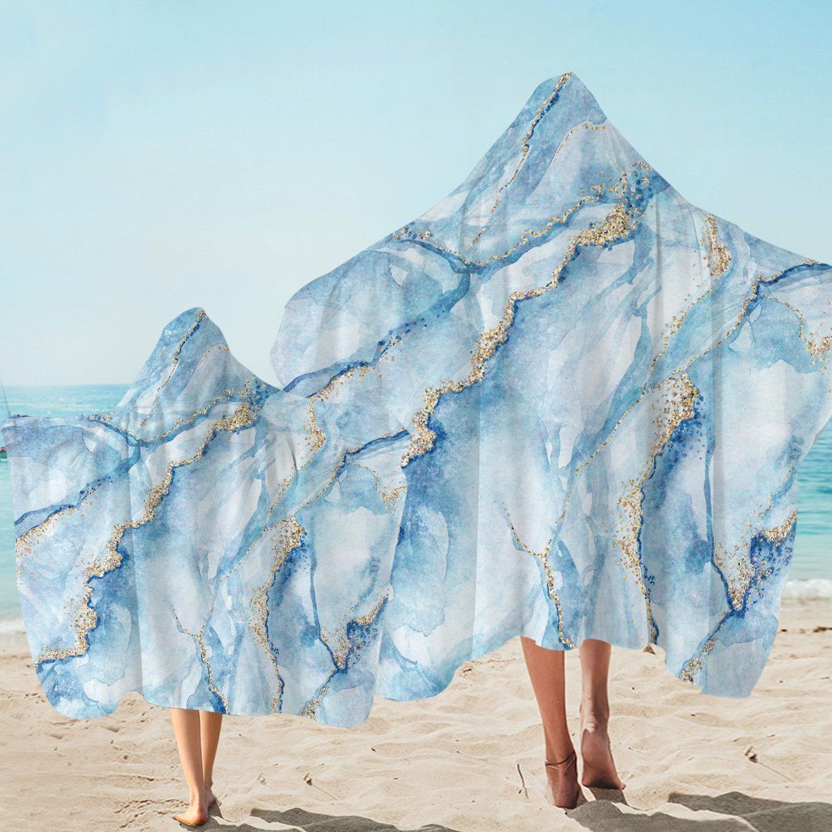 Faint Blue Glitter Granite Hooded Towel