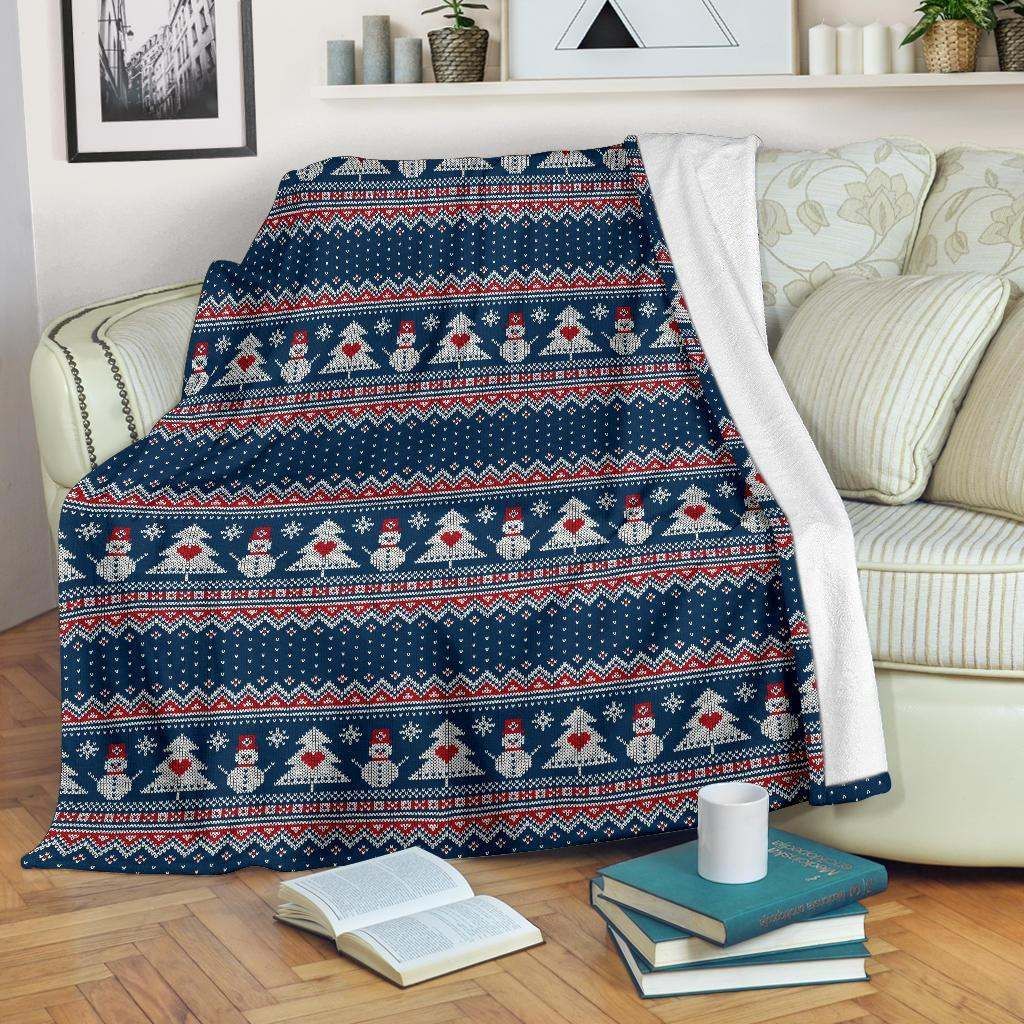 Fairisle Christmas Snowman Sherpa Fleece Blanket