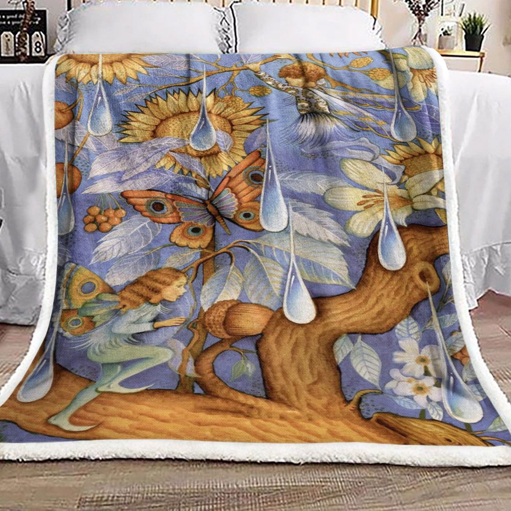 Fairy Butterfly Lily Flower Sunflower Sherpa Fleece Blanket