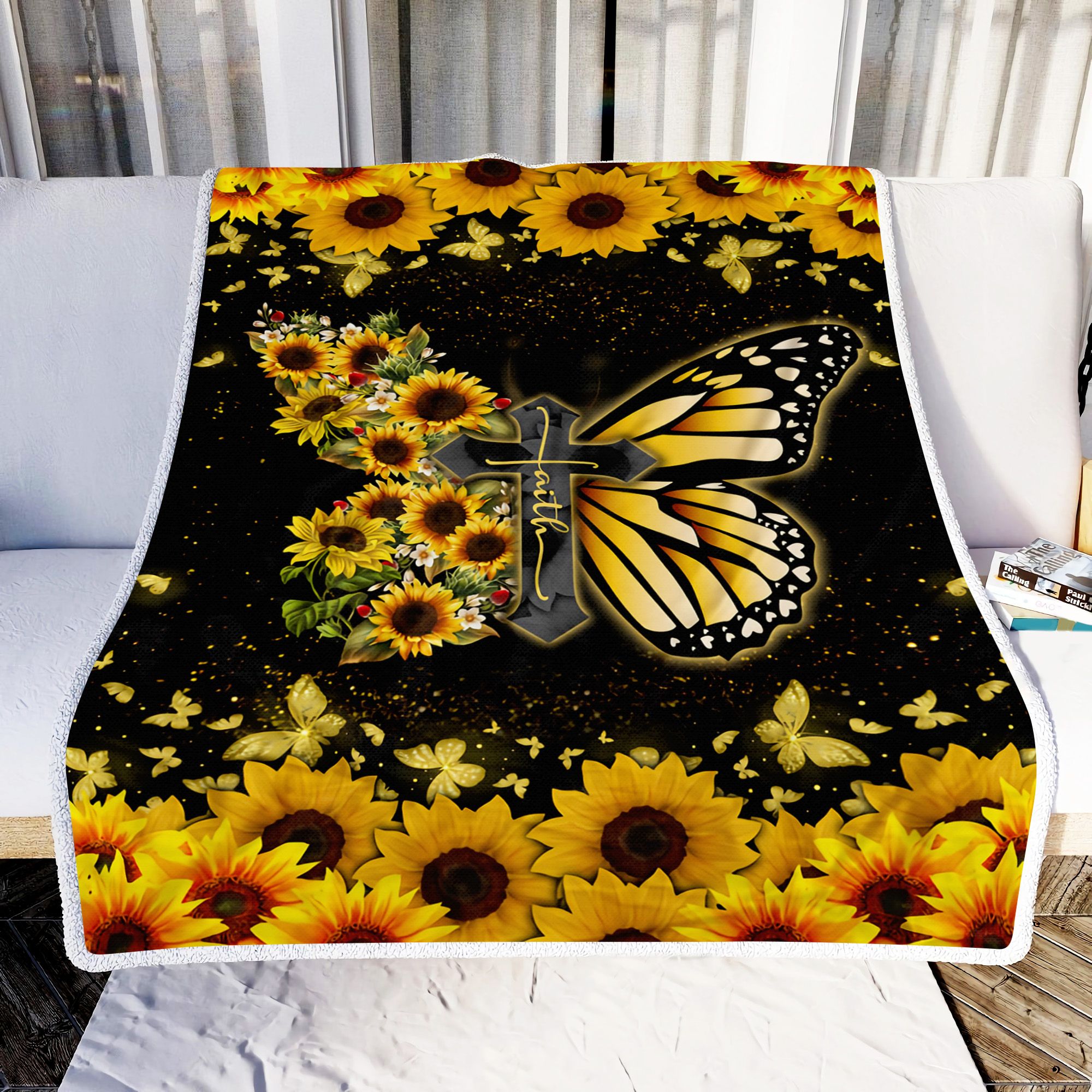 Faith Christian Cross Butterfly Fleece Blanket