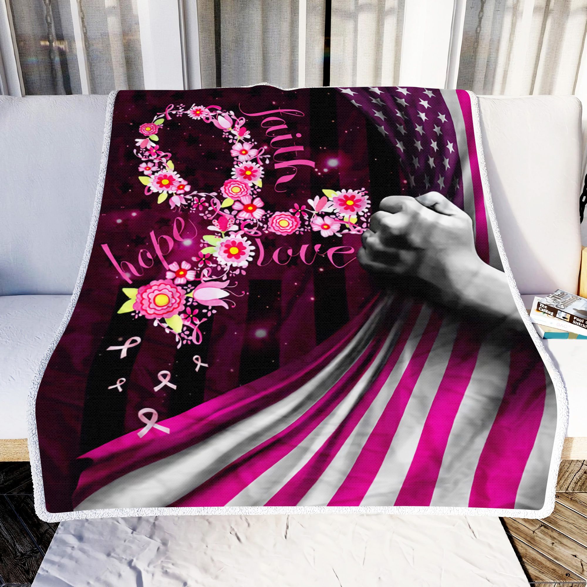 Faith Hope Love Breast Cancer Fleece Blanket