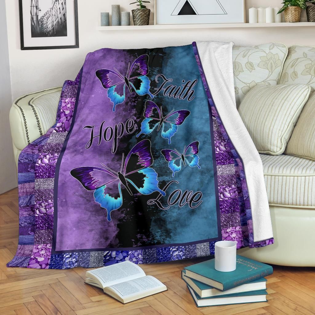 Faith Hope Love Butterflies Sherpa Fleece Blanket