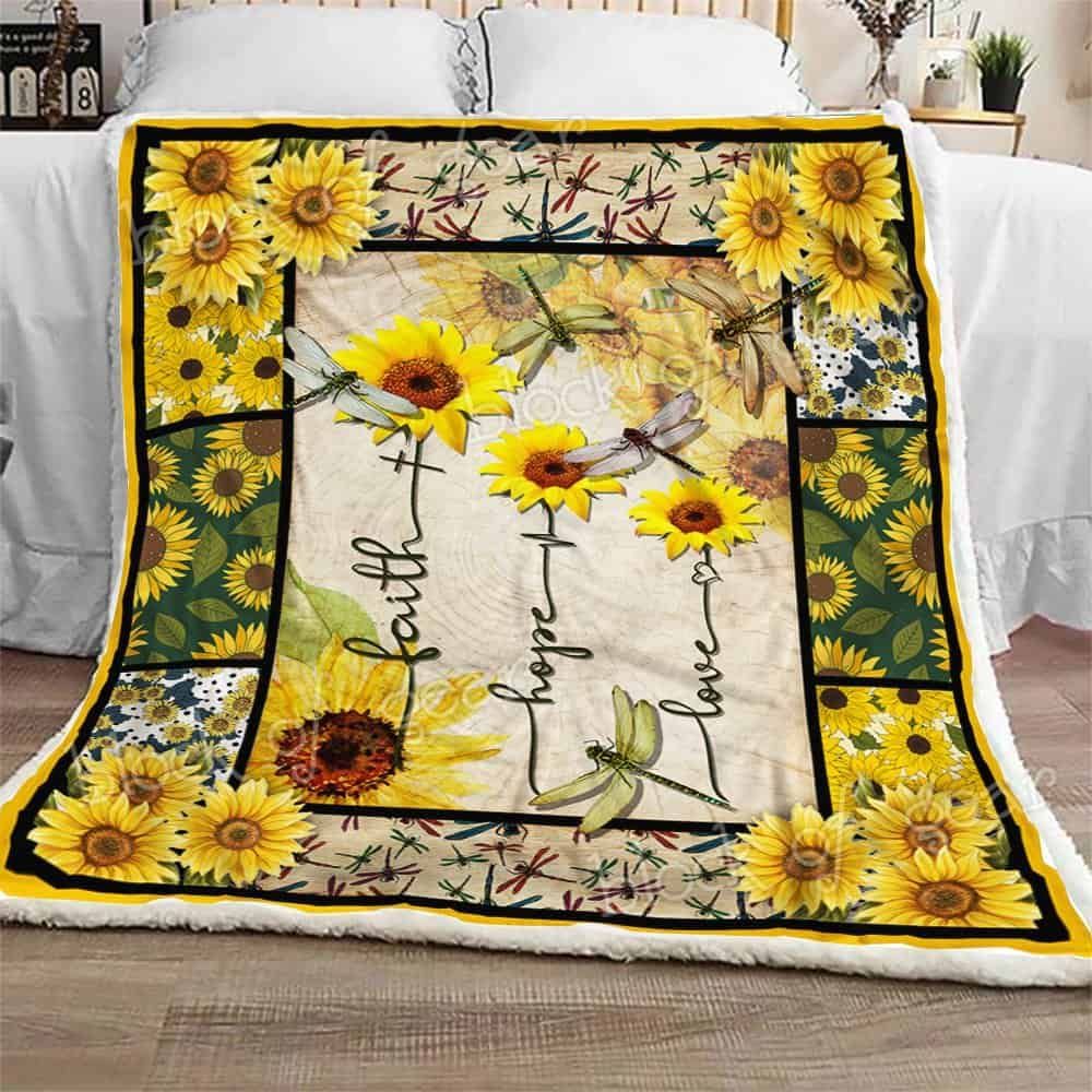 Faith Hope Love Dragonfly Fleece Blanket