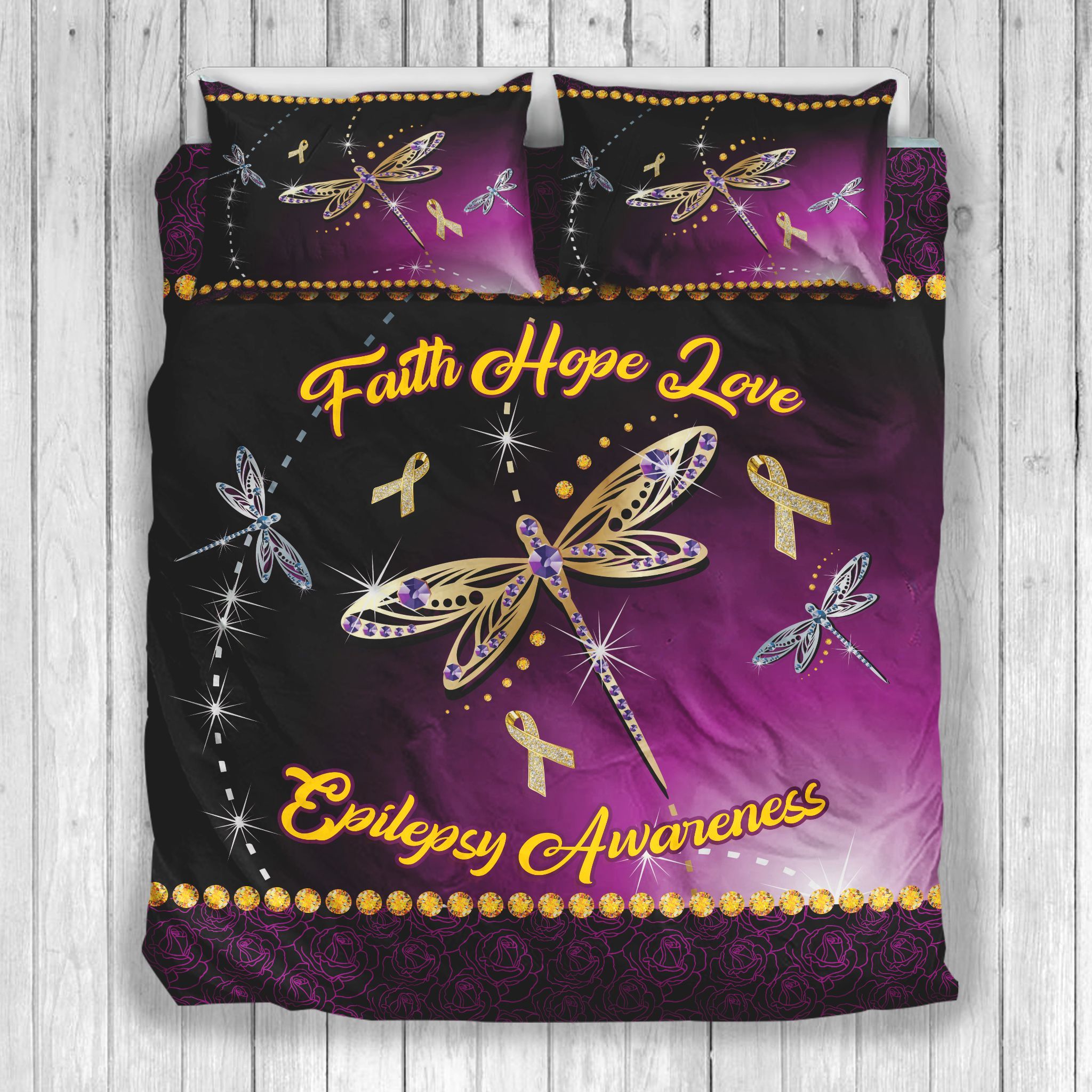 Faith Hope Love Epilepsy Awareness Dragonfly Bedding Set