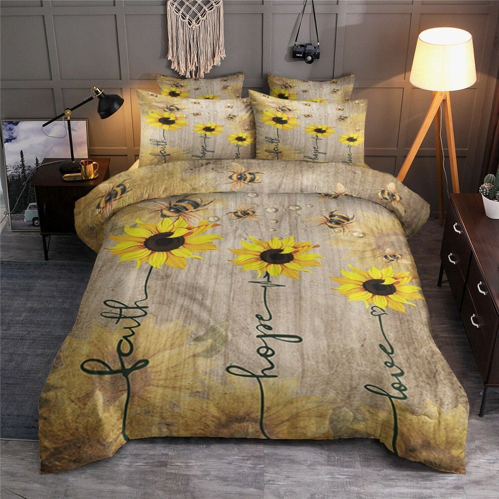 Faith Hope Love Sunflower Bee Bedding Set