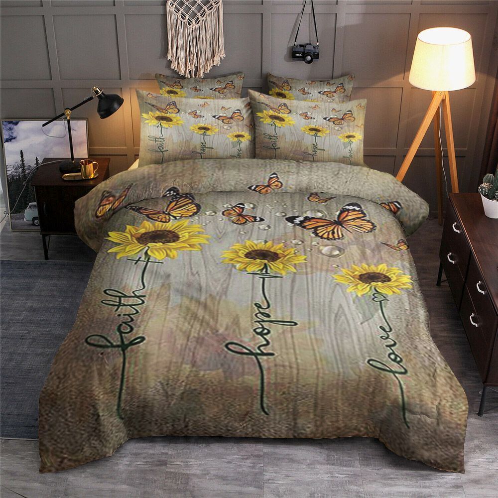 Faith Love Hope Sunflower Butterfly Bedding Set