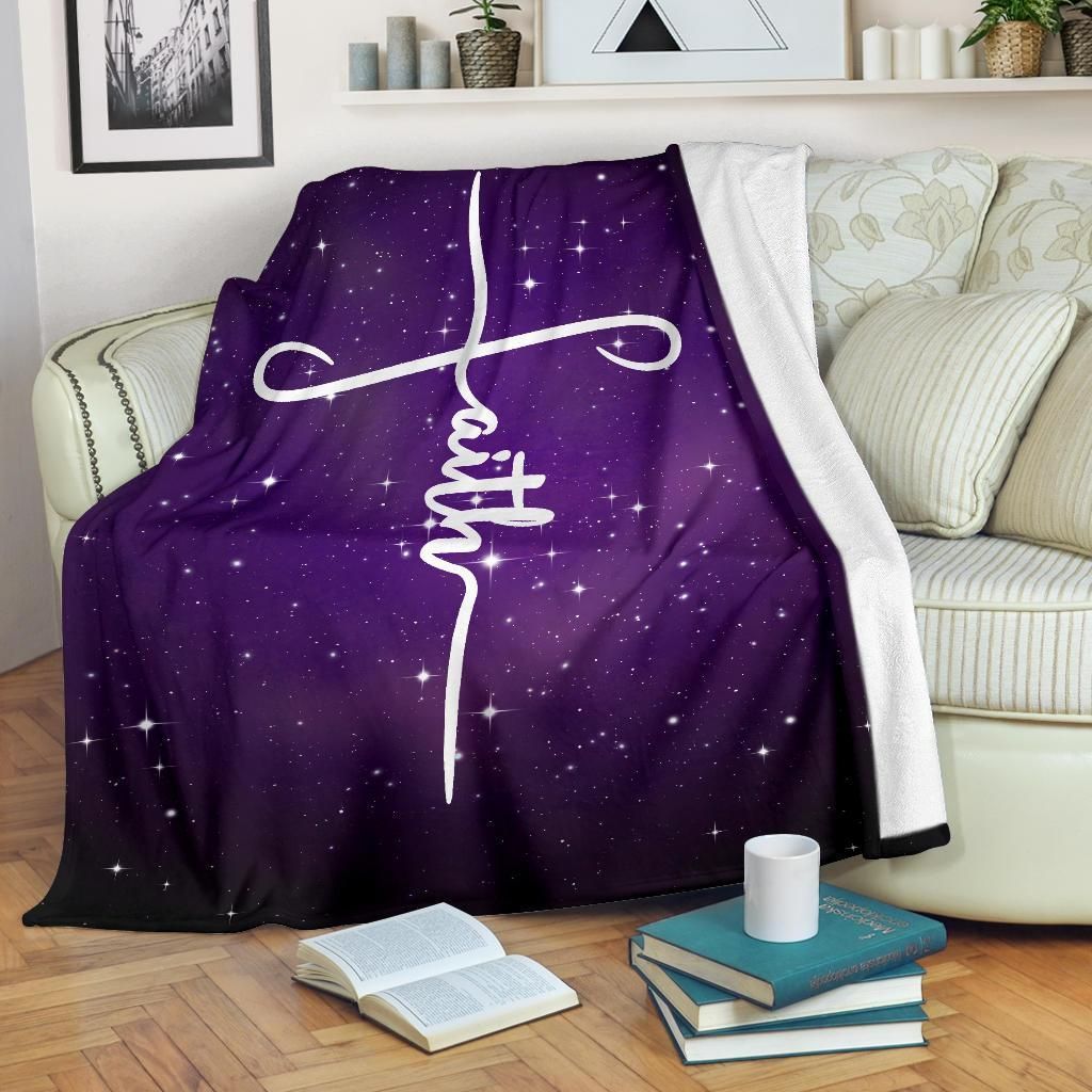 Faith Purple Starry Night Sherpa Fleece Blanket