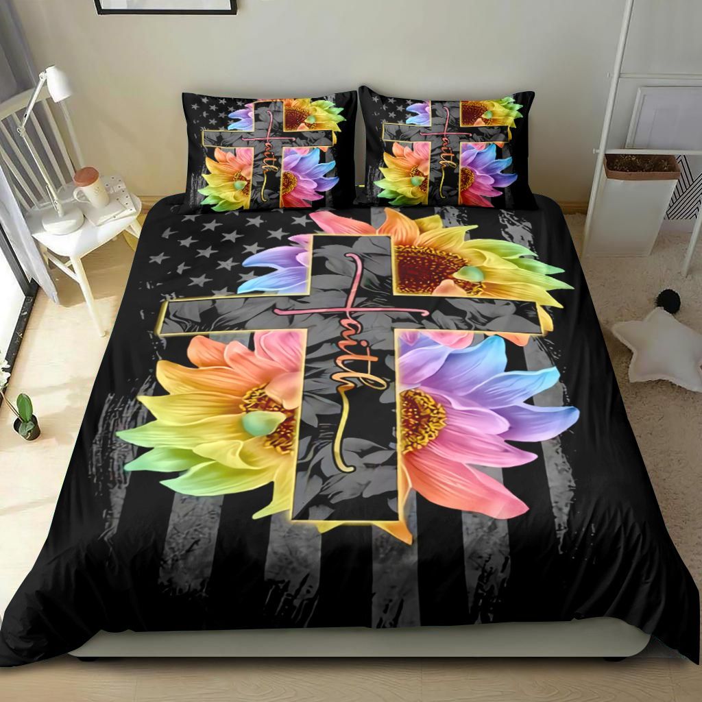Faith Sunflower Flag Rainbow Bedding Set