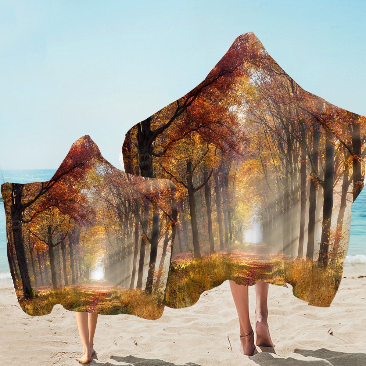 Fall Forest Path Autumn Season Printed Hooded Towel