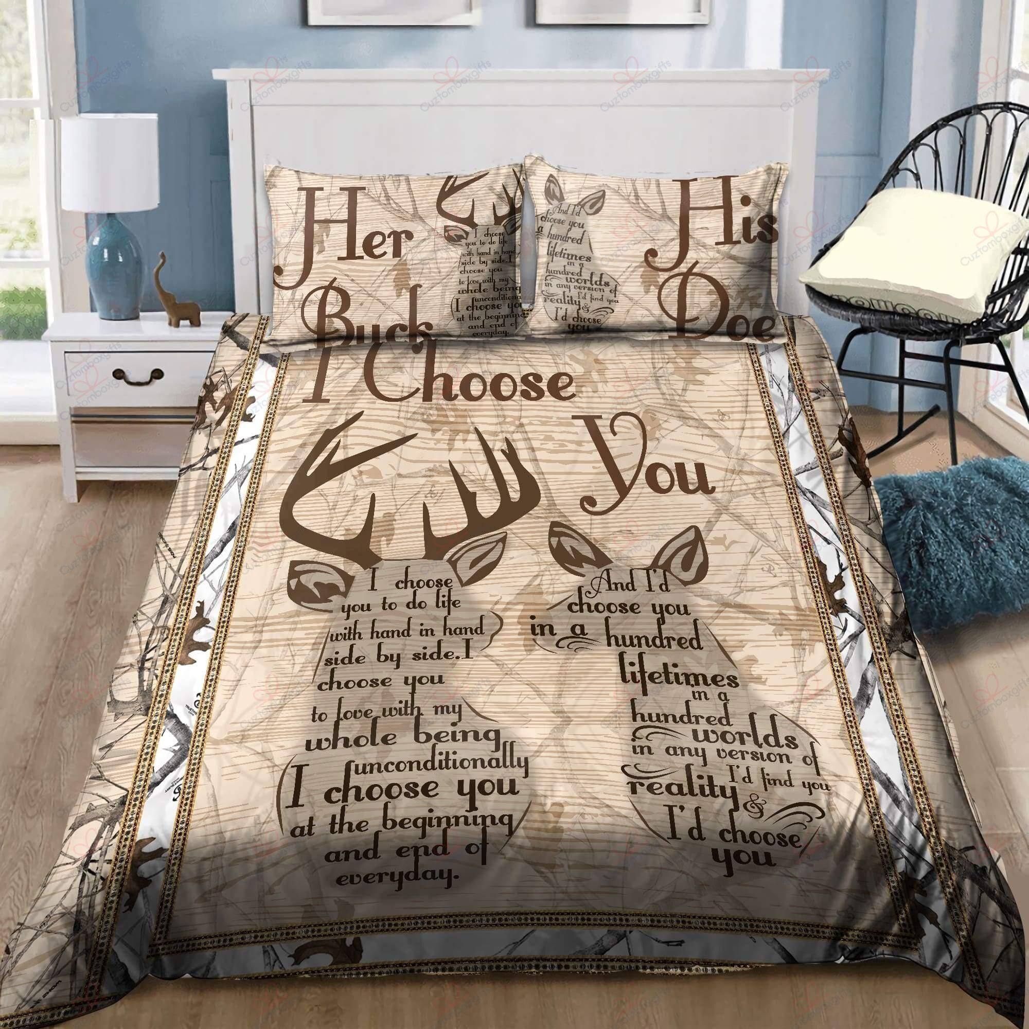Fall In Love Deer Couple Bedding Set