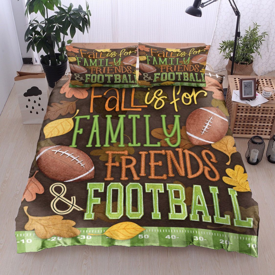 Fall Is For Family Friends Football Bedding Set
