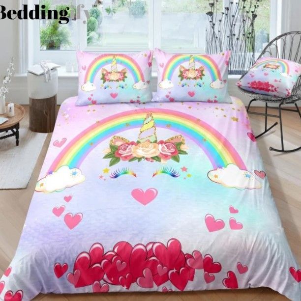 Falling Heart And Unicorn Bedding Set
