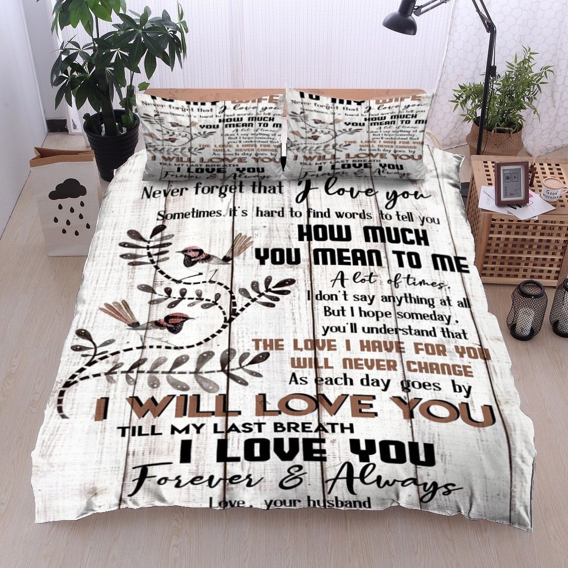 Family Bird To My Wife Bedding Set