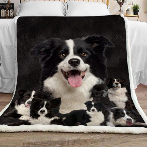 Family Border Collie Dog Sherpa Fleece Blanket