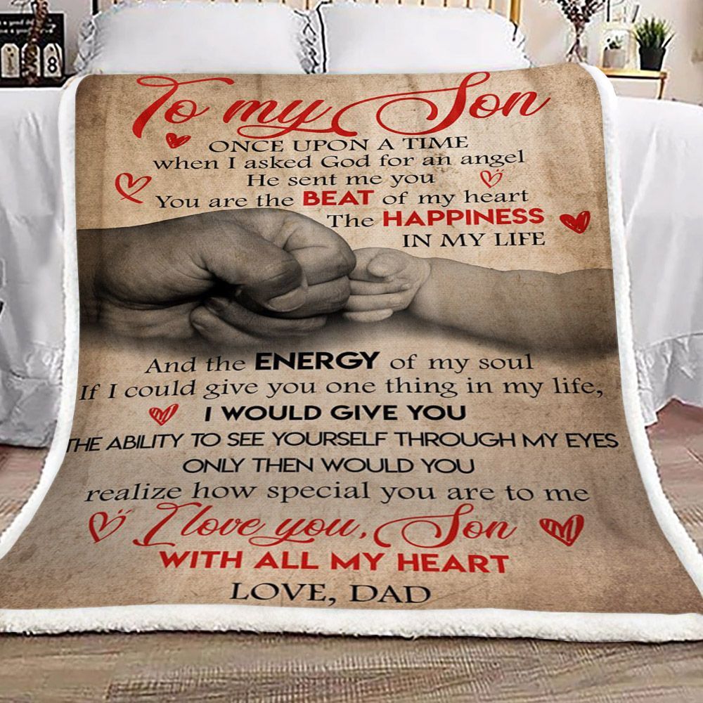 Family Dad To My Son Sherpa Fleece Blanket