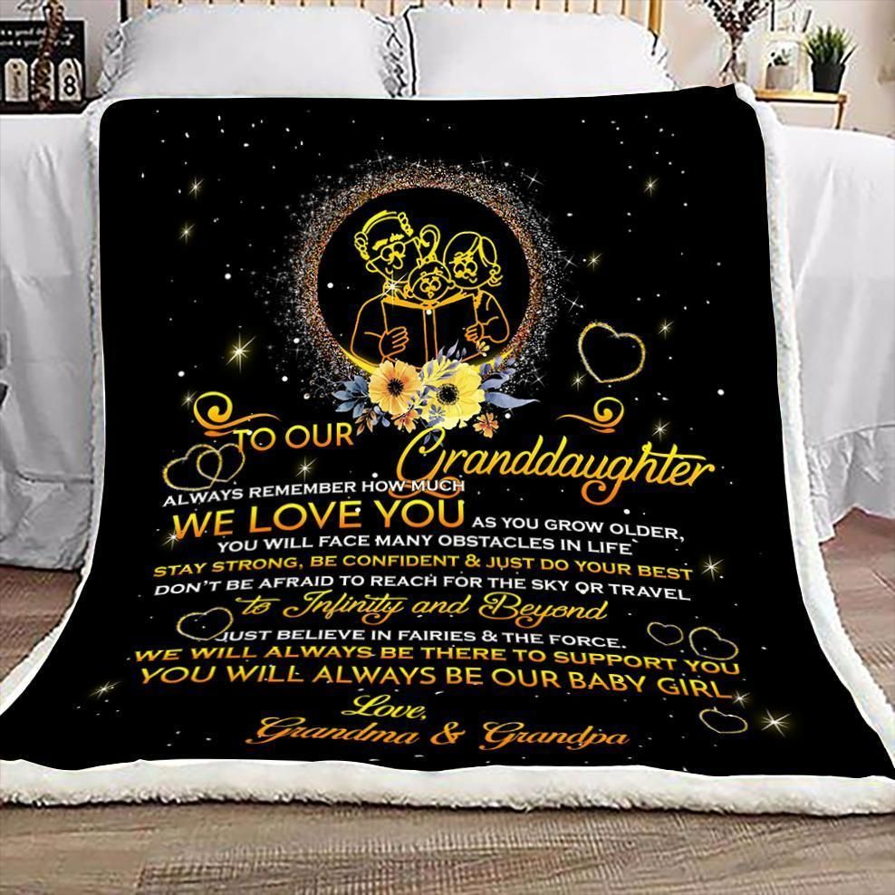 Family Grandpa And Grandma To Granddaughter Sherpa Fleece Blanket