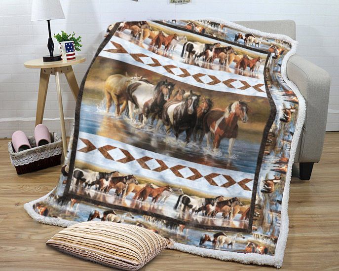 Family Horse Sherpa Fleece Blanket