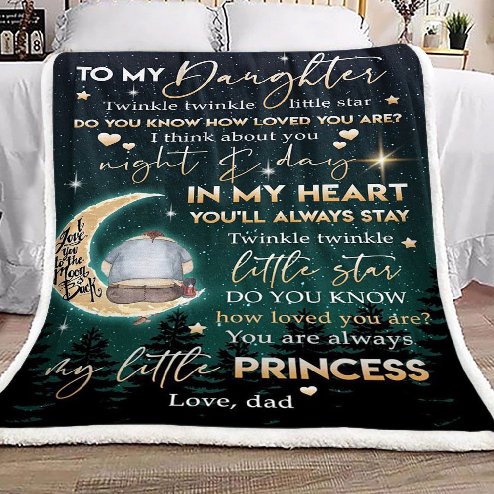 Family Moon To My Daughter Love Dad Sherpa Fleece Blanket
