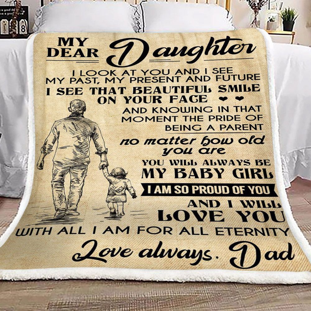 Family My Dear Daughter Dad Sherpa Fleece Blanket