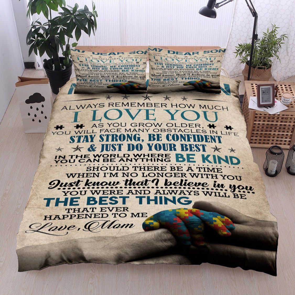 Family My Dear Son Love Mom Autism Bedding Set