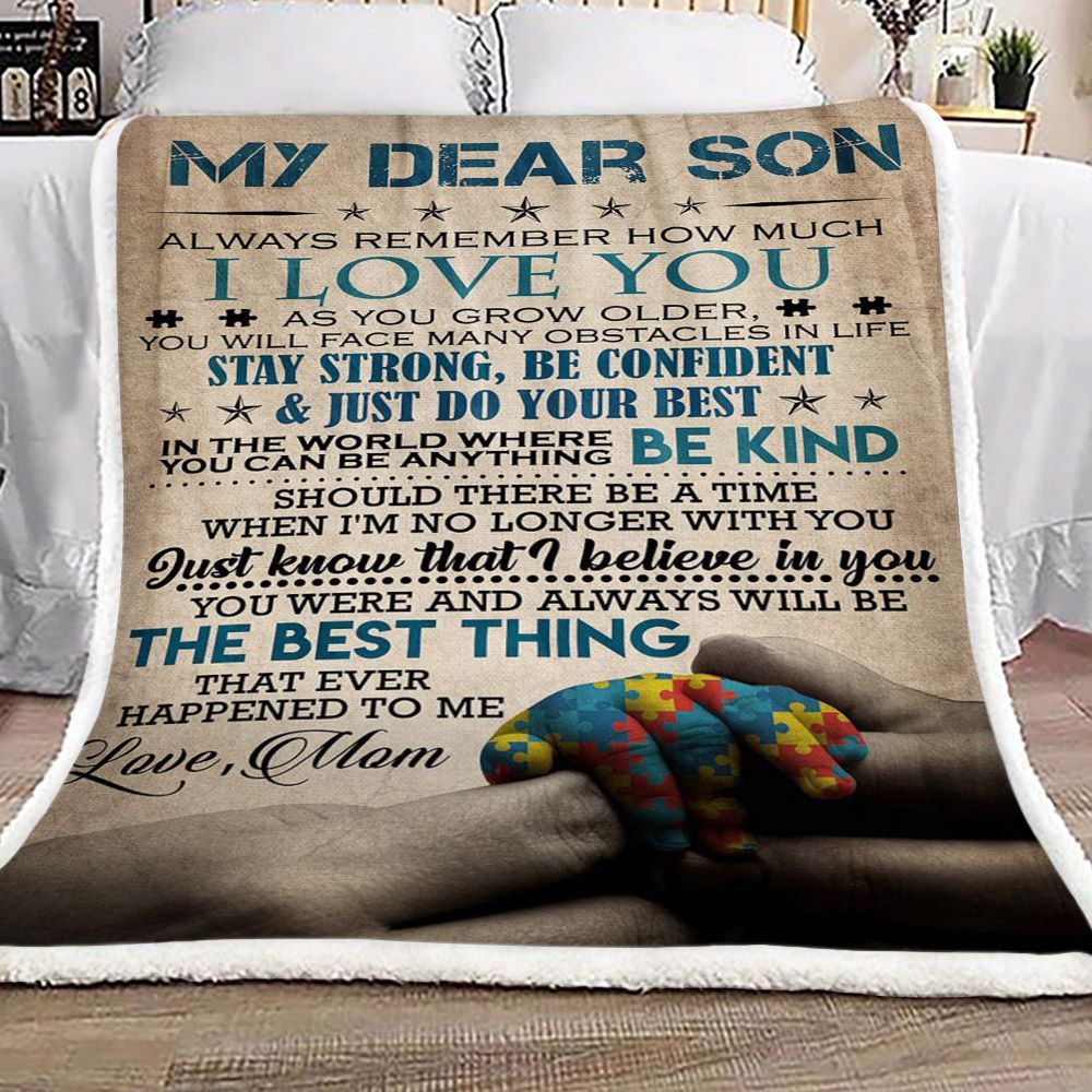 Family My Dear Son Love Mom Sherpa Fleece Blanket