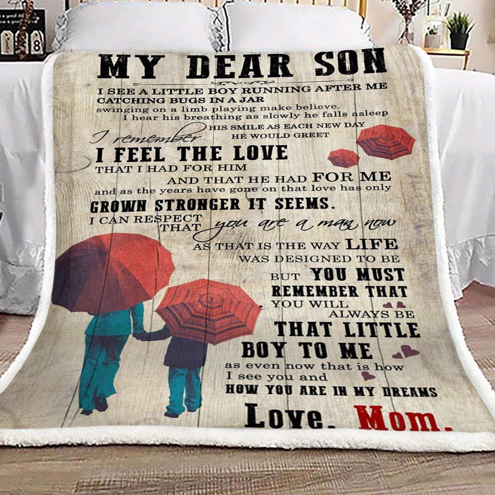 Family My Dear Son Love Mom Sherpa Fleece Blanket