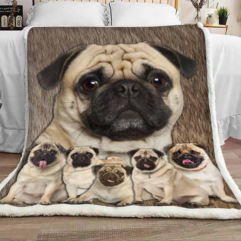 Family Pug Dog Sherpa Fleece Blanket