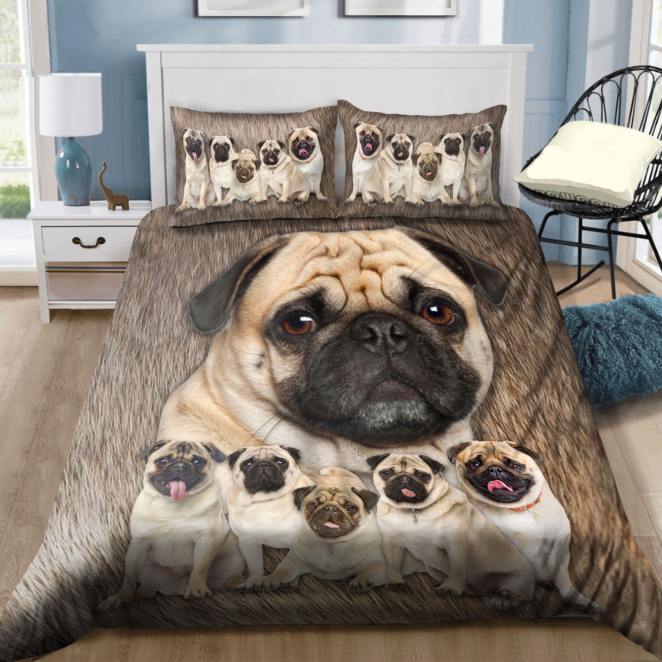 Family Pug Dog Bedding Set