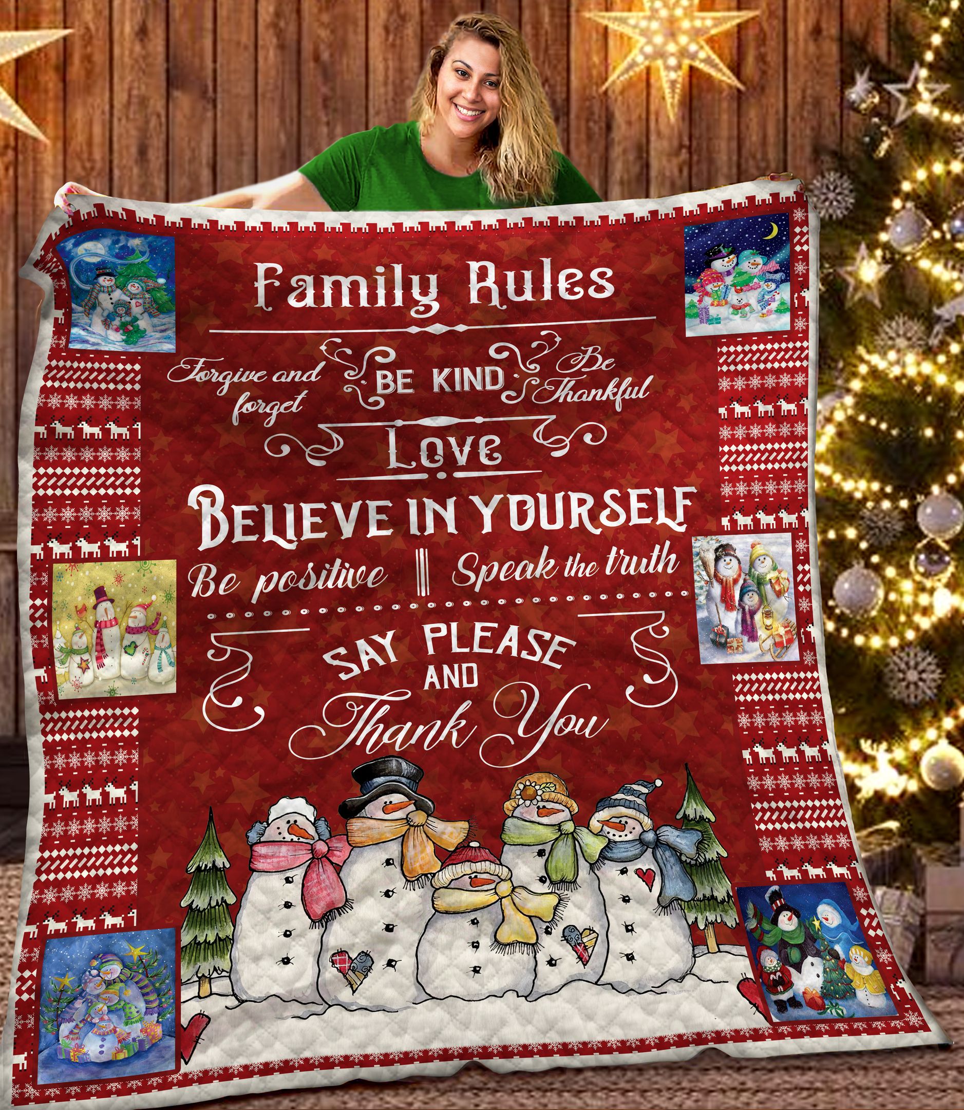 Family Rule Christmas Snowman DTH161105HD Quilt Blanket