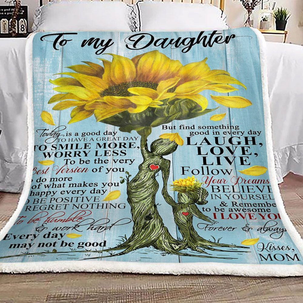 Family Sunflower To My Daughter Kiss Mom Sherpa Fleece Blanket