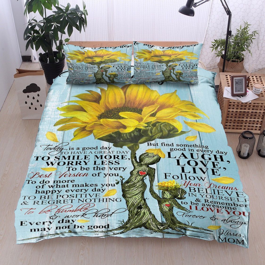 Family Sunflower To My Daughter Kiss Mom Bedding Set