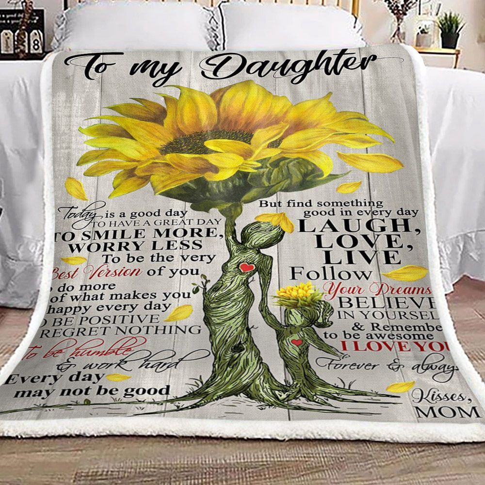 Family Sunflower To My Daughter Kisses Mom Sherpa Fleece Blanket