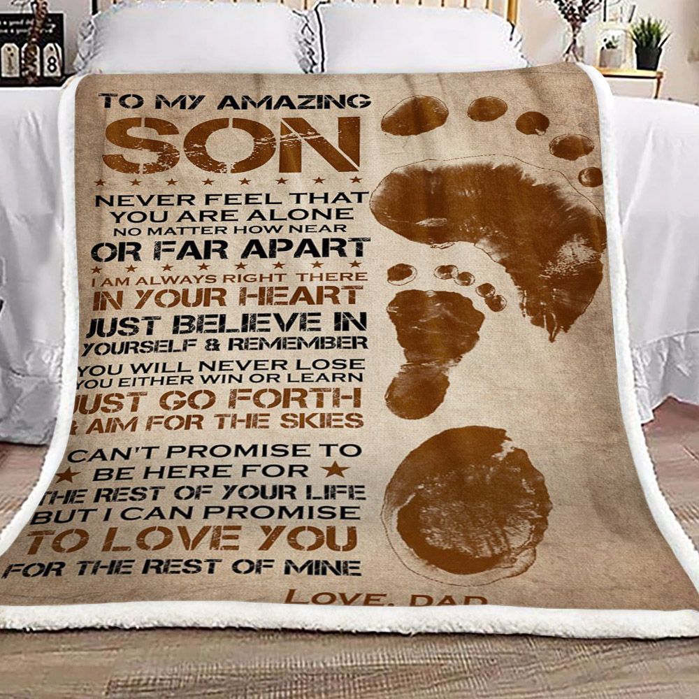 Family To My Amazing Son From Dad Sherpa Fleece Blanket