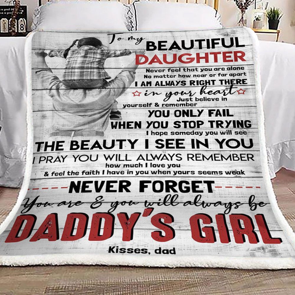 Family To My Beautiful Daughter Dad Sherpa Fleece Blanket