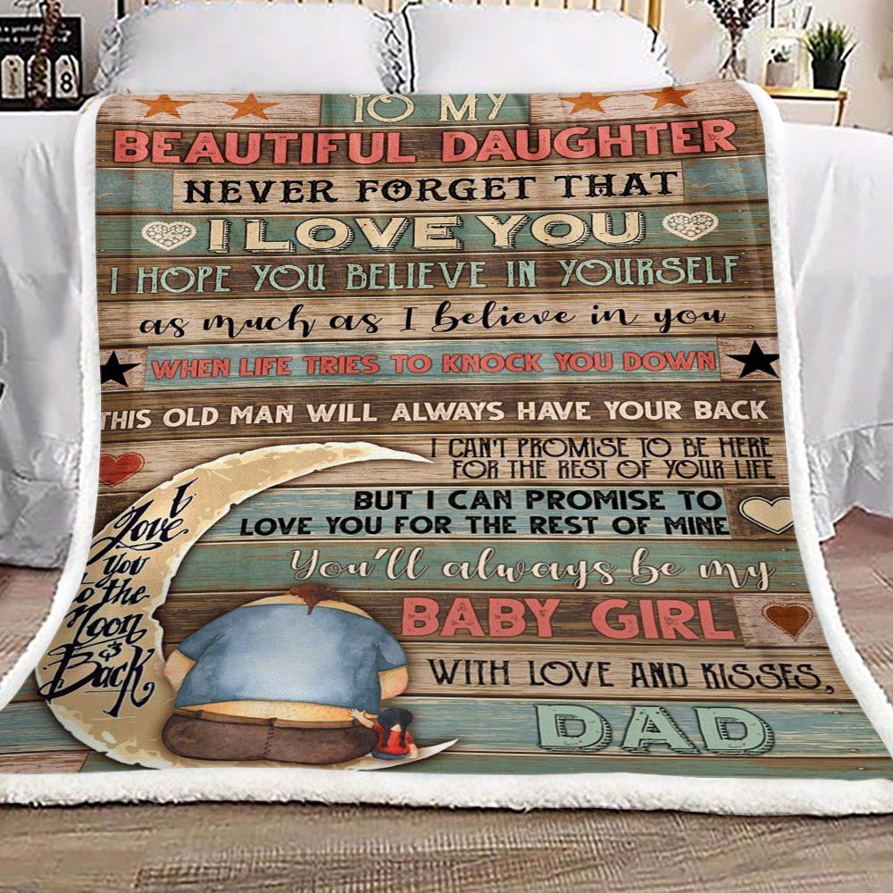 Family To My Beautiful Daughter Kisses Dad Sherpa Fleece Blanket