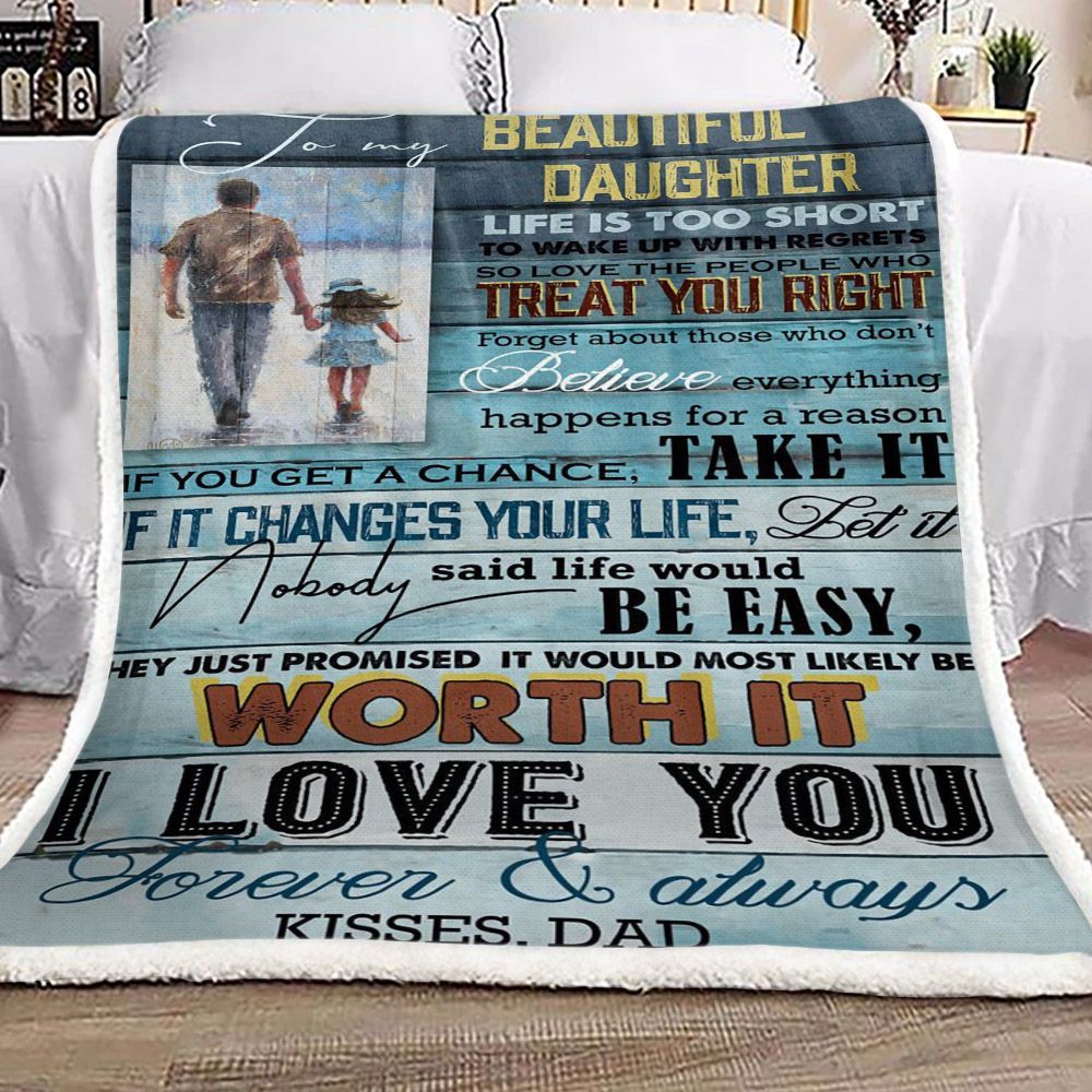Family To My Beautiful Daughter Kisses Dad Sherpa Fleece Blanket