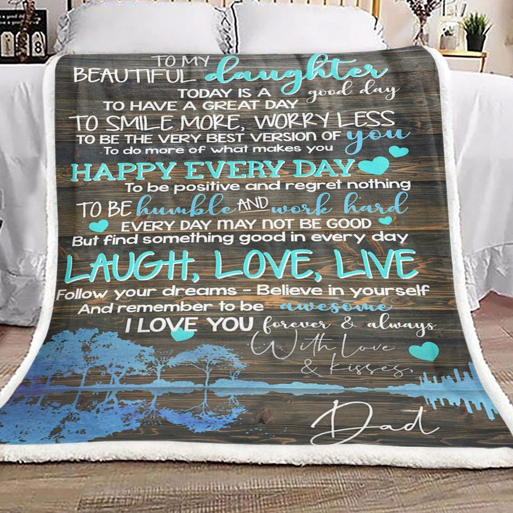 Family To My Beautiful Daughter Kisses Dad Sherpa Fleece Blanket