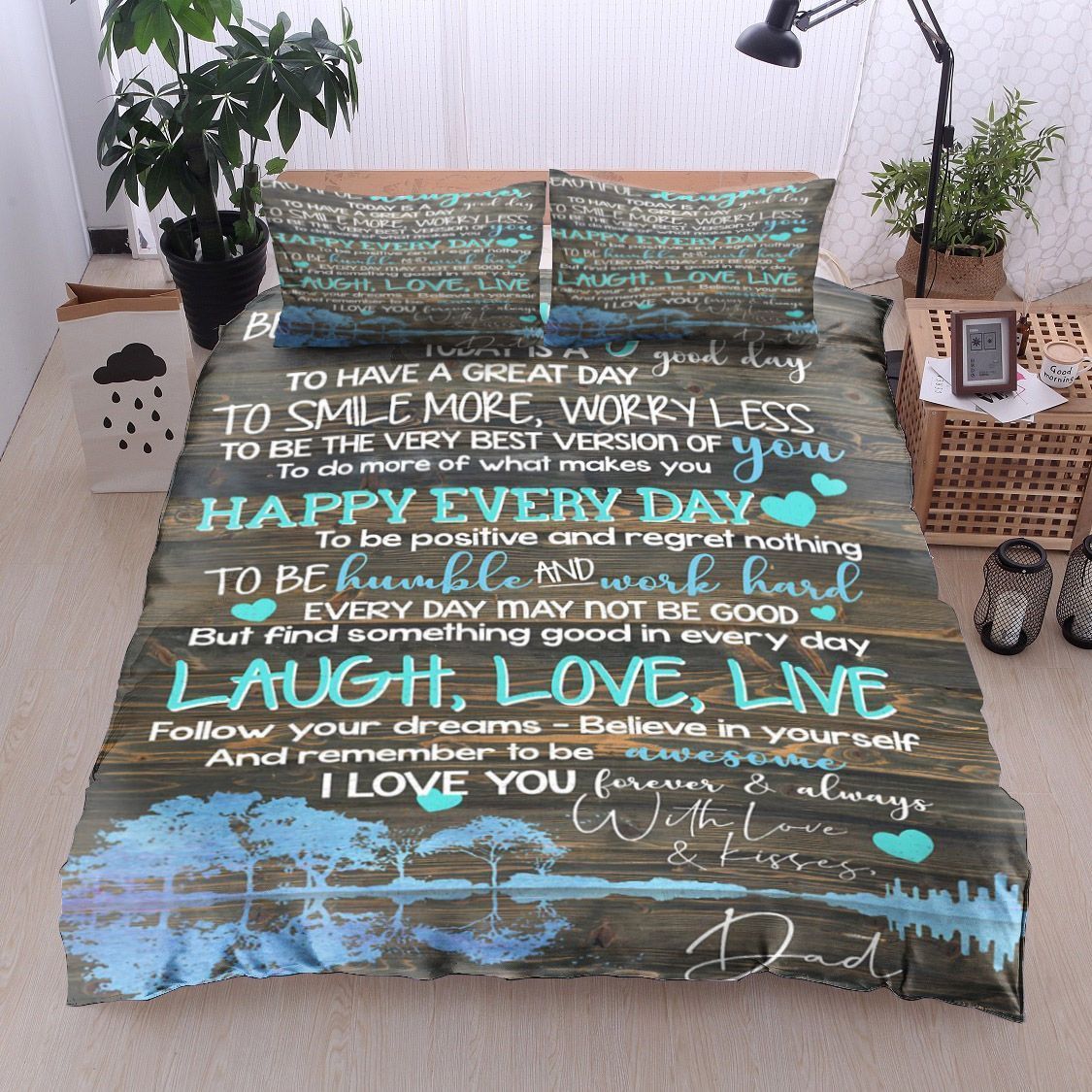 Family To My Beautiful Daughter Kisses Dad Bedding Set