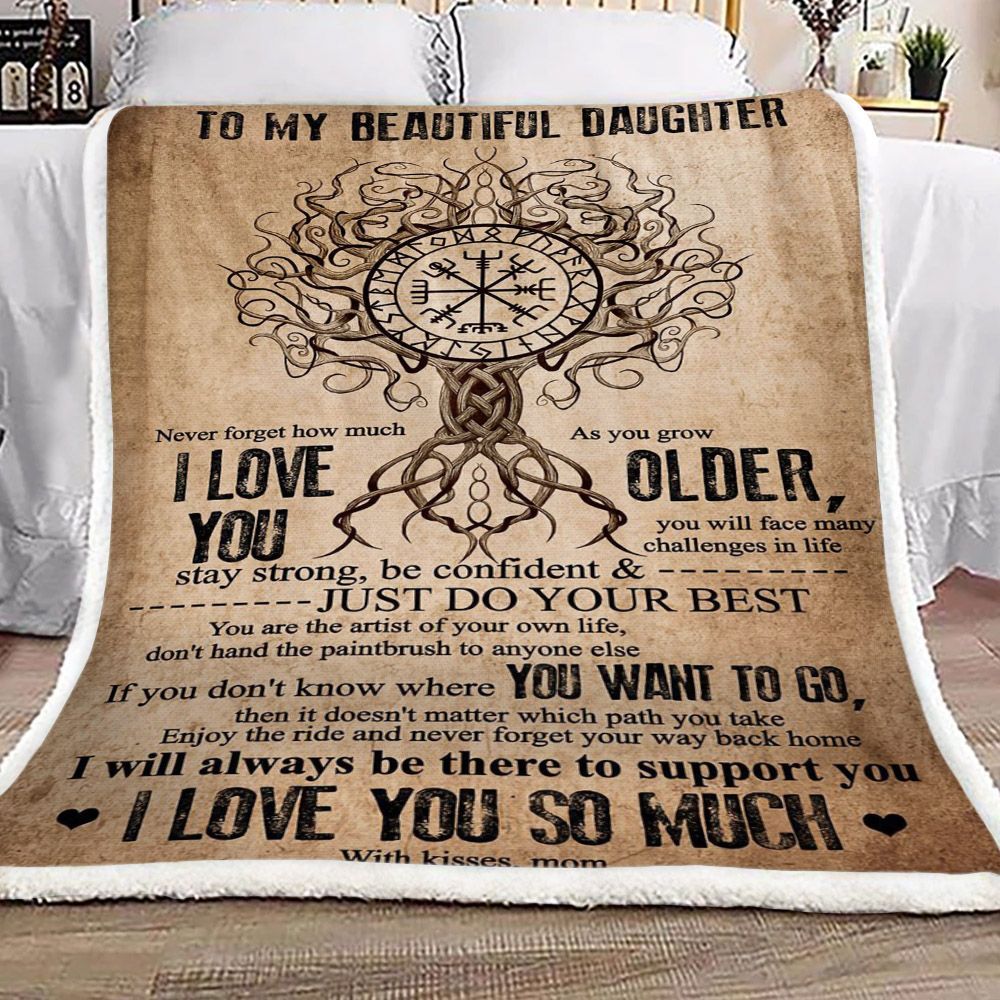 Family To My Beautiful Daughter Kisses Mom Sherpa Fleece Blanket