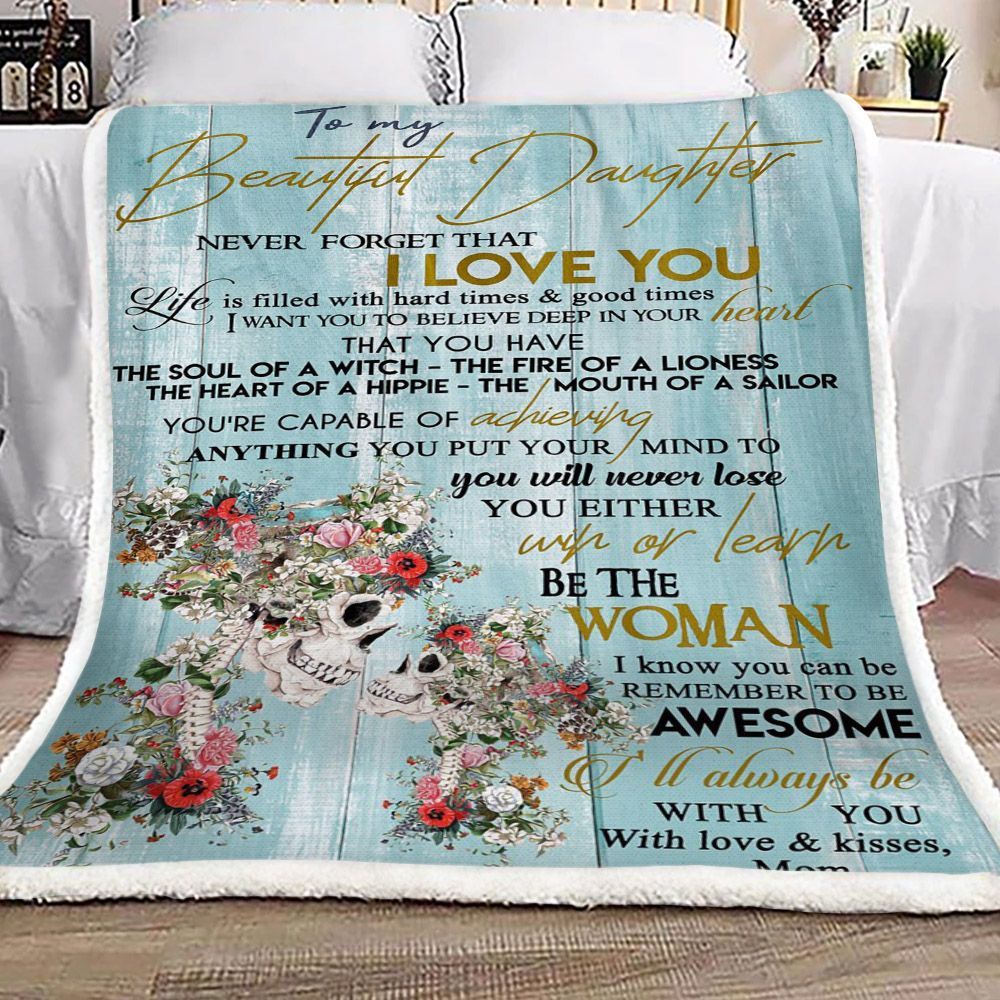 Family To My Beautiful Daughter Kisses Mom Sherpa Fleece Blanket