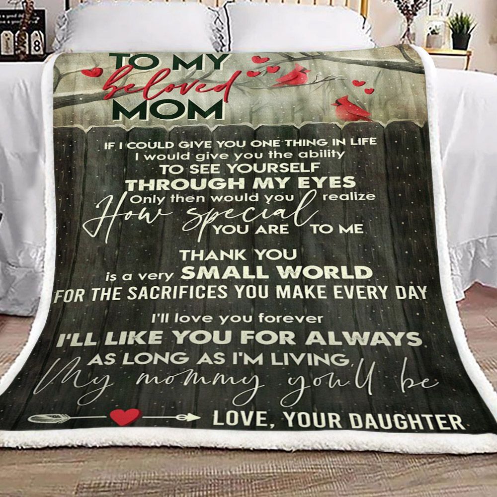 Family To My Beloved Mom Love Your Daughter Sherpa Fleece Blanket