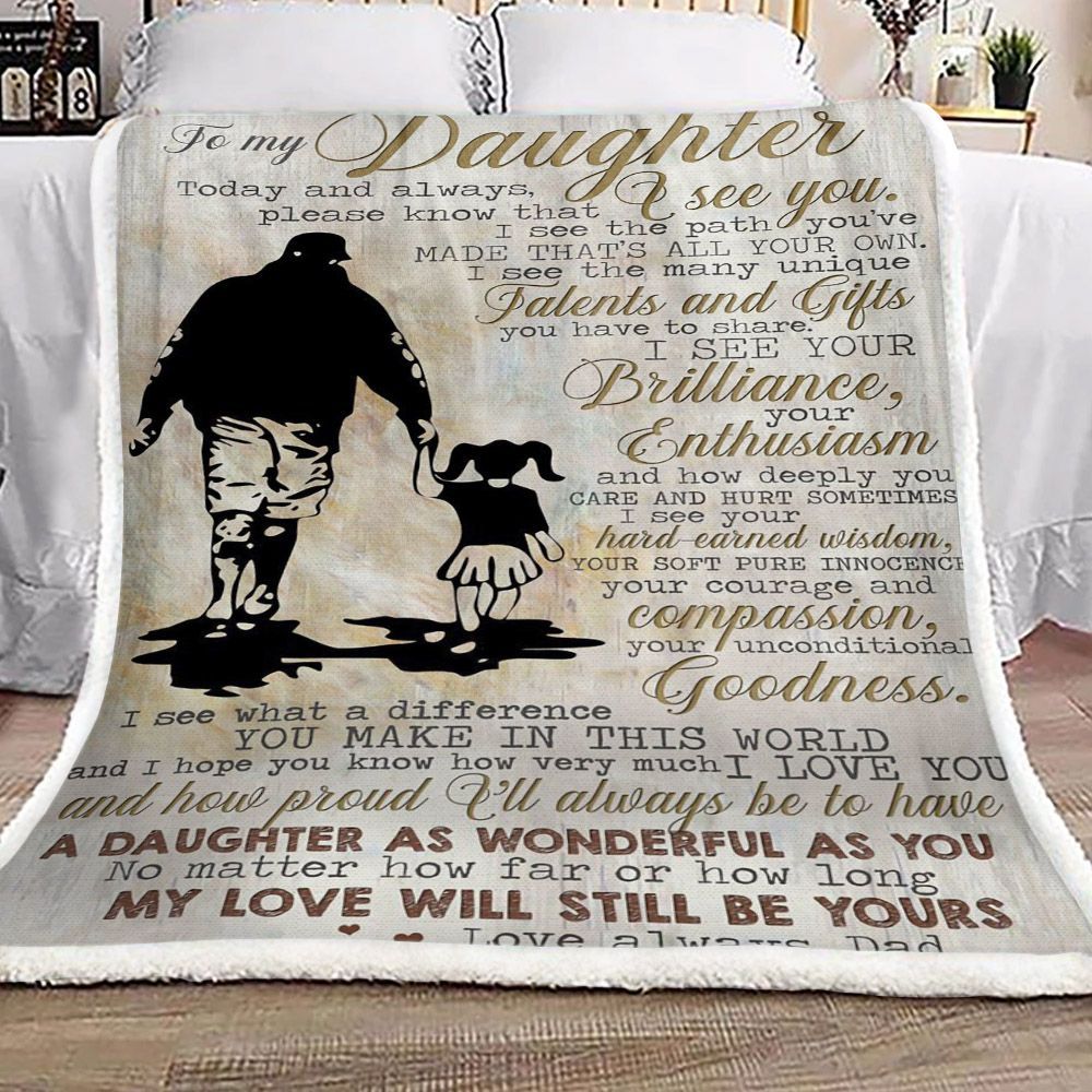 Family To My Daughter Dad Sherpa Fleece Blanket