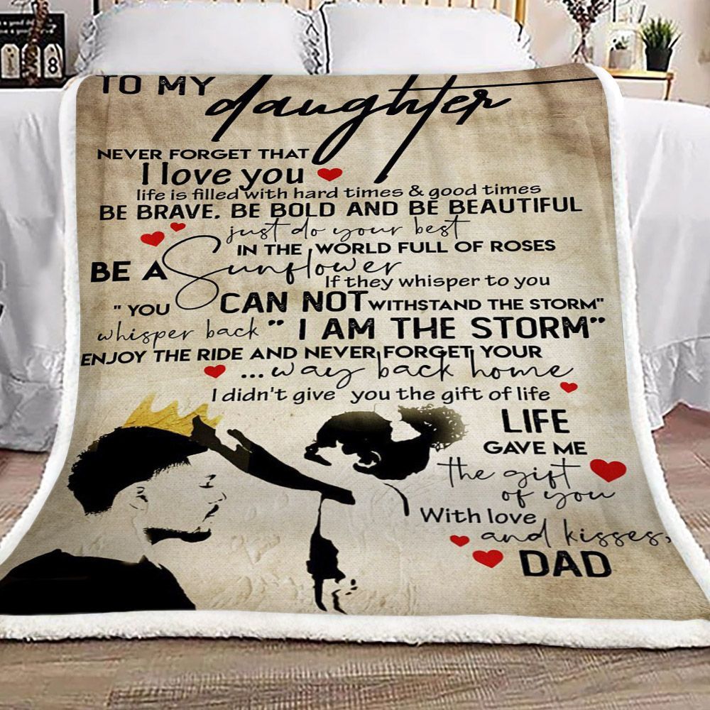Family To My Daughter Kisses Dad Sherpa Fleece Blanket