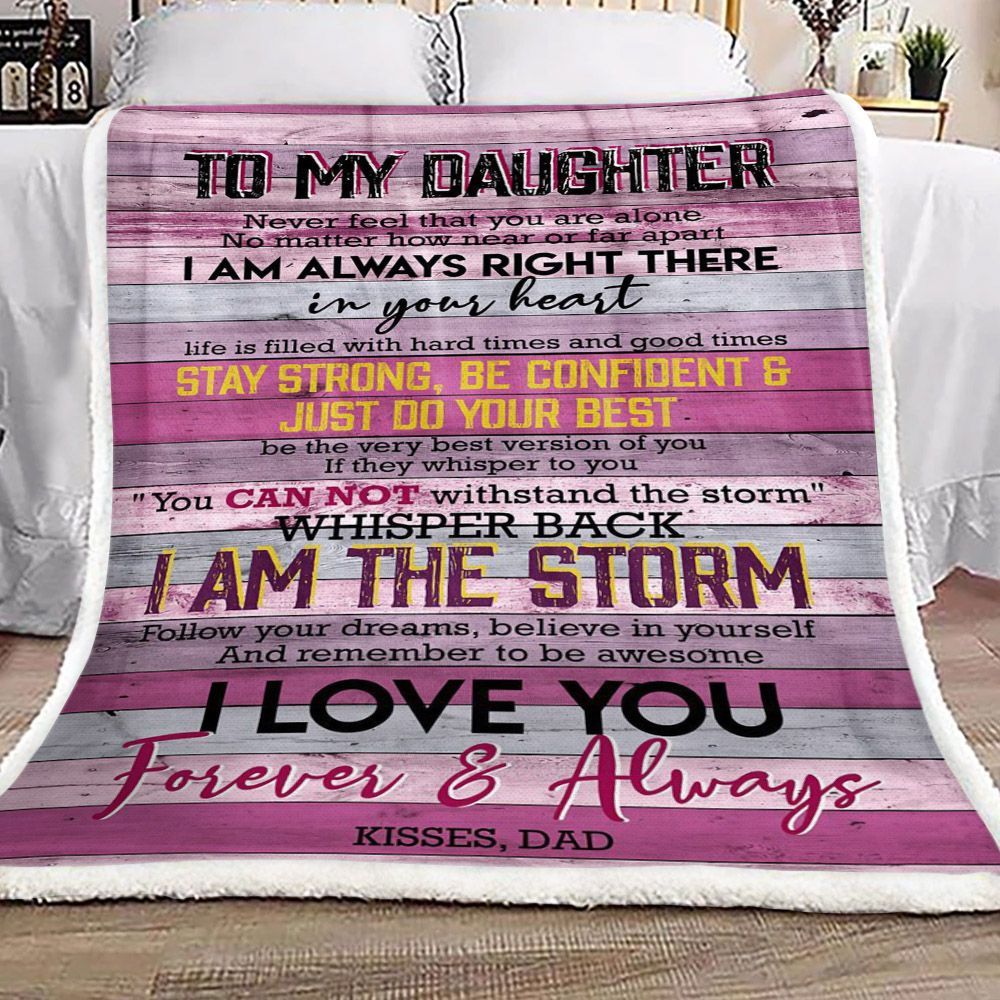 Family To My Daughter Kisses Dad Sherpa Fleece Blanket