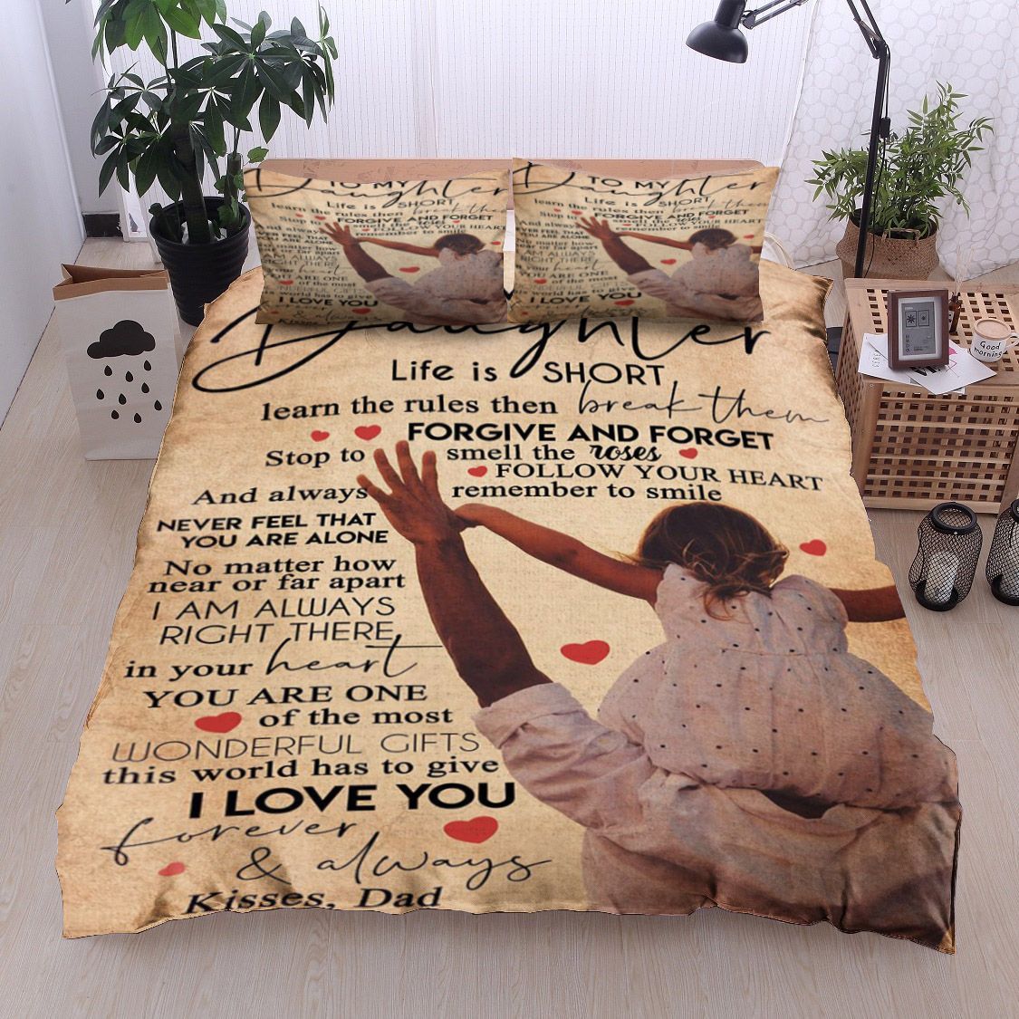 Family To My Daughter Kisses Dad Bedding Set
