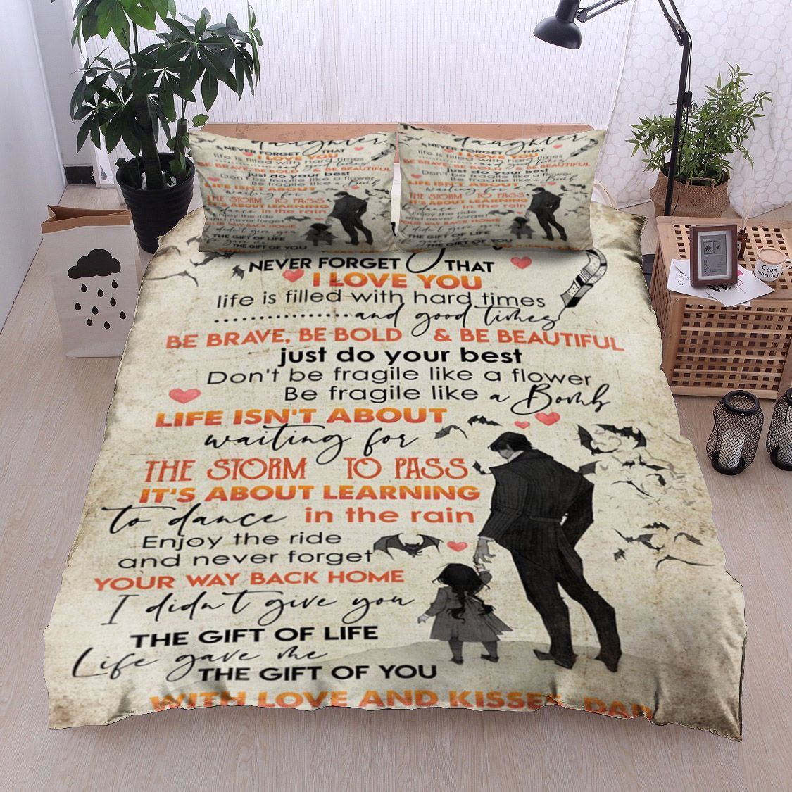 Family To My Daughter Kisses Dad Bedding Set