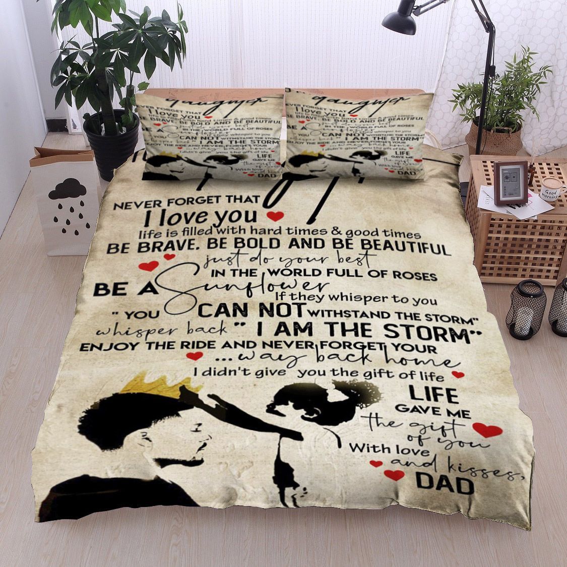 Family To My Daughter Kisses Dad Bedding Set